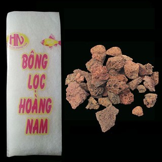 Combo Đá Nham Thạch (1kg) + Bông Lọc Bể Cá 30x13cm vật liệu lọc, trang trí bể cá