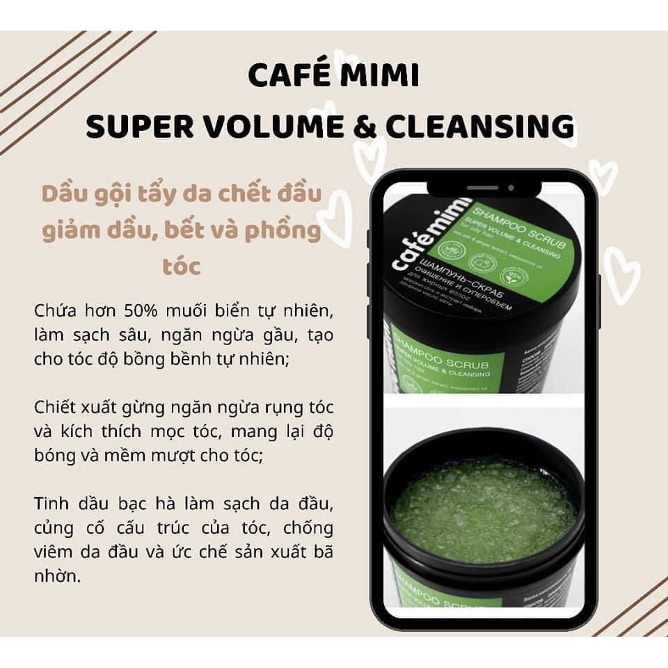 Cafe Mini Dầu gội Tẩy tế bào chết da đầu, siêu sạch cho tóc dầu bết, kích thích mọc tóc, giúp tóc bồng bềnh, dày mượt