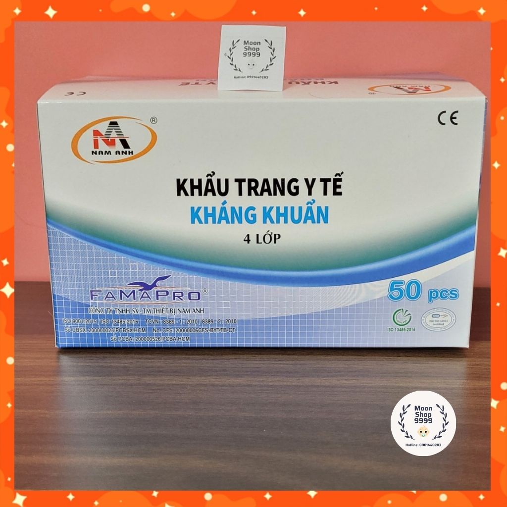 Khẩu trang y tế Famapro 4 lớp, kháng khuẩn, chống nắng, chống giọt bắn Nam Anh- Hộp 50 cái, hàng cao cấp chính hãng