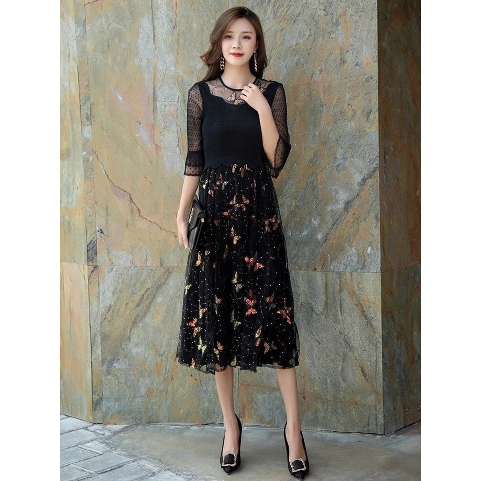 HÀNG QC - ĐẦM XÒE DẬP LY LỤA PHỐI REN HỌA TIẾT BƯỚM SIÊU XINH - LS325