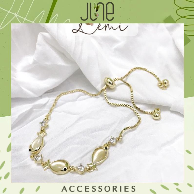 Vòng Tay Nữ Hình Con Cá Đính Đá Zircon Lắc Tay Có Dây Rút Chỉnh Kích Thước Thông Minh, Thời Trang Retro June Accessories