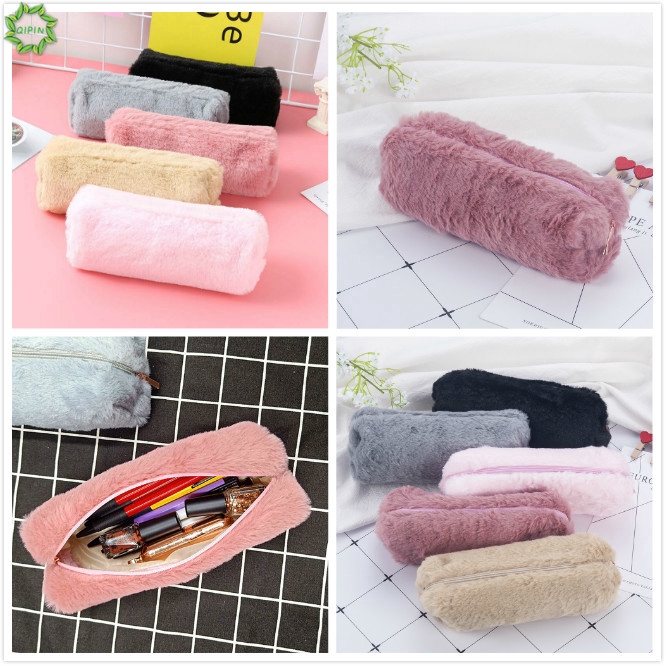 Hộp đựng bút chì và đồ trang điểm bằng vải lông có khóa kéo tiện lợi