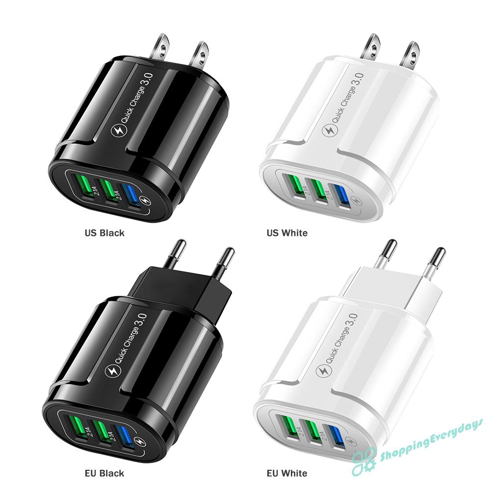 Cốc Sạc Nhanh 3 Cổng Usb Qc3.0 Gắn Tường Tiện Lợi