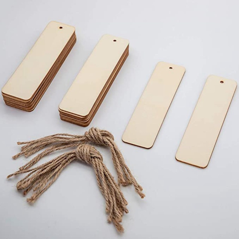 Set thẻ tag đánh dấu trang sách trống DIY dạng treo bằng gỗ thủ công chưa hoàn thiện