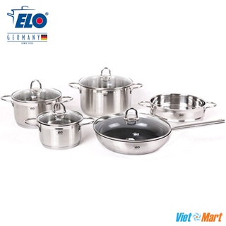 Bộ nồi Chảo Chống Dính Elo Smaragd Plus 5 Chiếc Cao Cấp Kèm Xửng Hấp Nấu Bếp Từ Inox 304 Nhập Khẩu