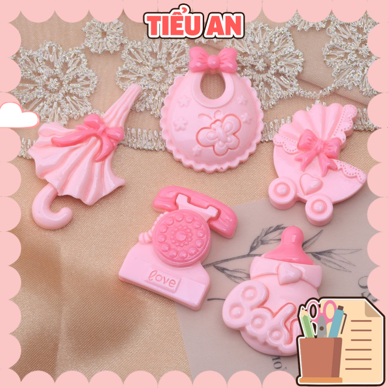 Charm (C388) slime/ Dụng Cụ Charm Trang Trí [Ko Keo &amp; Nút] Hình Dụng Cụ Cho Em Bé Màu Hồng