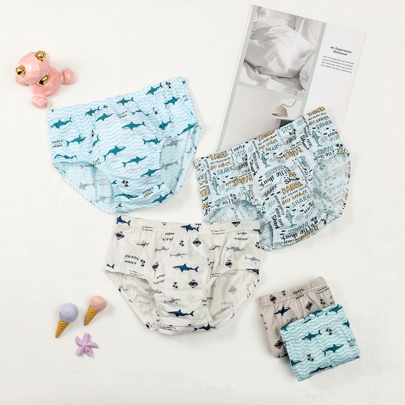 Set 5 quần lót bé trai Hàn Quốc 100% cotton mẫu Cá Mập