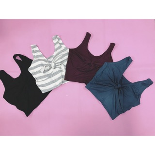 Croptop tập gym có mút thun gân lụa