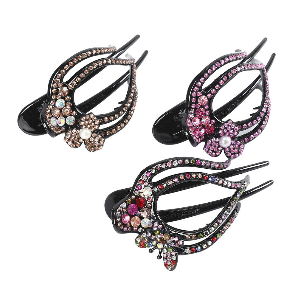 Kẹp tóc bằng nhựa đính đá giả thiết kế hình hoa thời trang cho nữ
