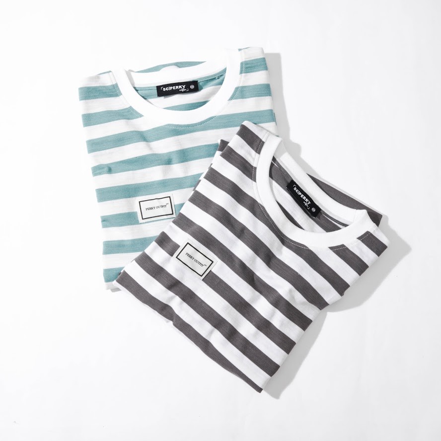 Áo Thun Stripes Tee Xanh & Xám - AT005 - Chất liệu Cotton Co Giãn 4 chiều - SC Perky Outfit