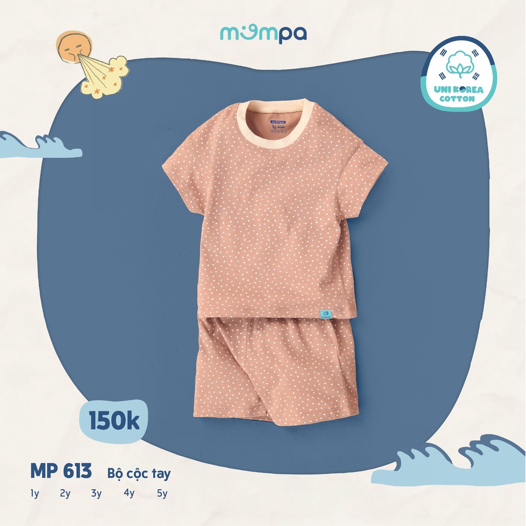Bộ QA Mompa 1-5 tuổi cổ tròn vải cotton thoáng mát họa tiết chấm bi kẻ sọc