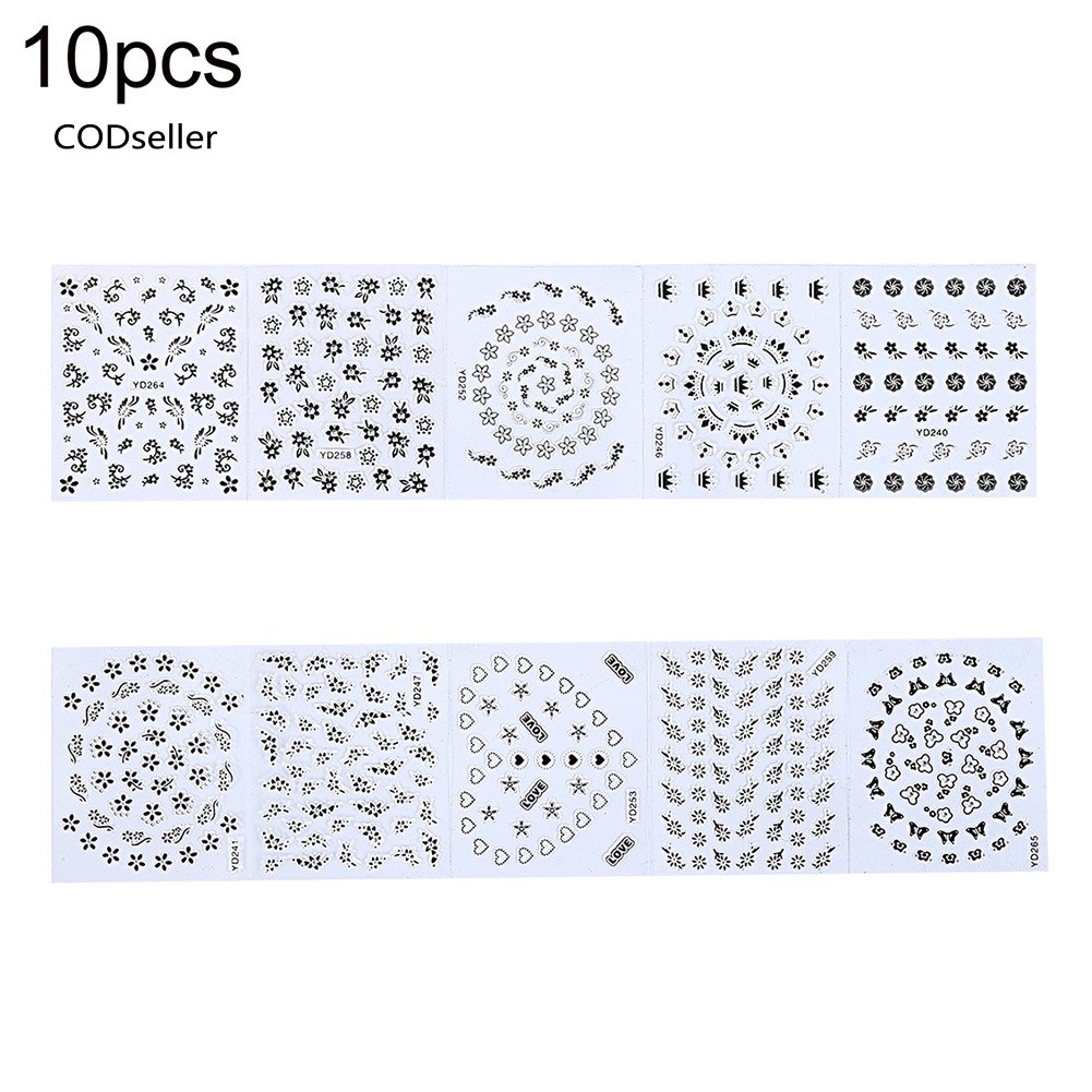 Set 10 Sờ Sticker Trang Trí Móng Họa Tiết Hoa 3d Đẹp Mắt Diy