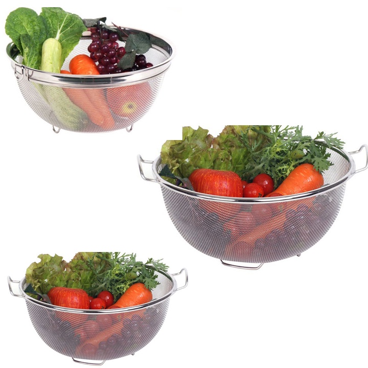 Rổ inox 304 đựng thực phẩm STAAMI Hàn Quốc hàng cao cấp chất liệu inox sáng bóng không gỉ sét 29.5cm, 24cm, 27.5cm
