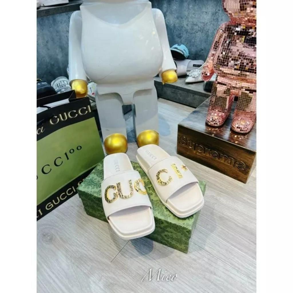 Dép nữ đế thấp quai ngang to chữ G vàng Nguyên hộp hãng cao cấp