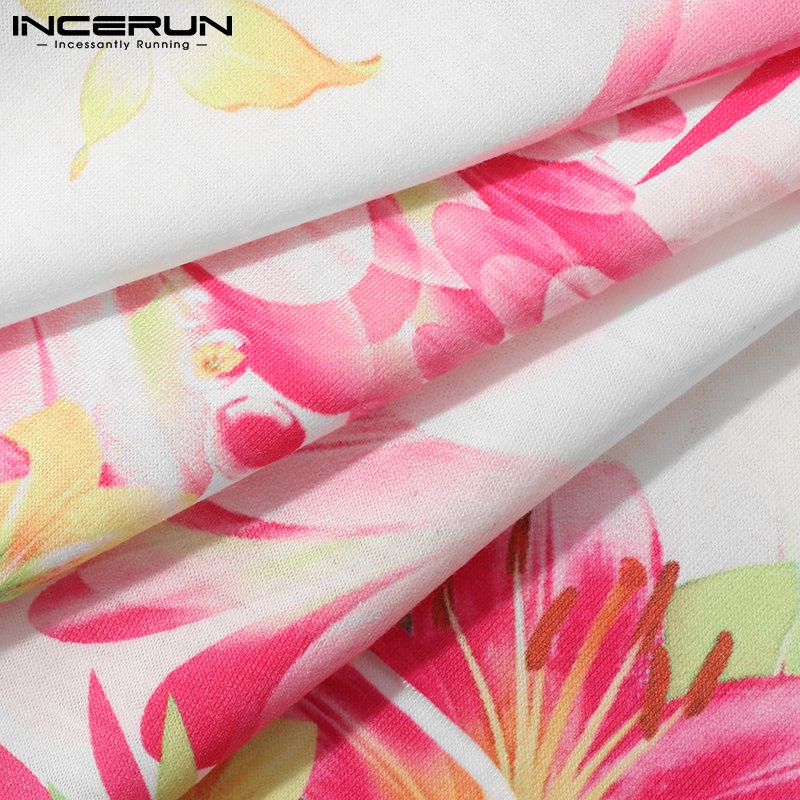 INCERUN Áo Thun Tay Ngắn Dáng Rộng In Họa Tiết Thời Trang Đi Biển Mùa Hè Cho Nam