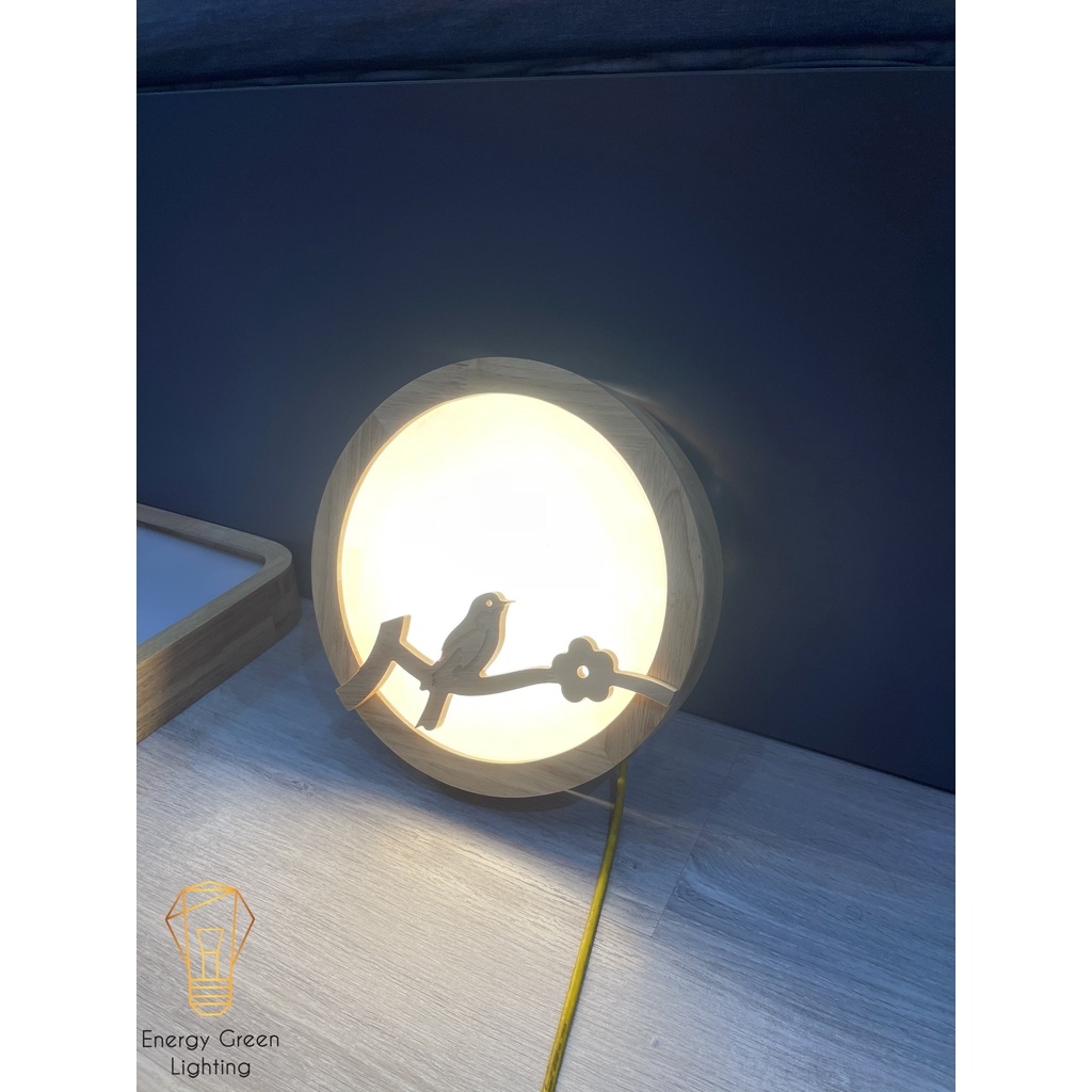 Đèn LED Ốp Trần Energy Green Lighting Gỗ Hình Tròn Trang Trí Hình Chú Chim OT-98307 - Đường Kính 30cm