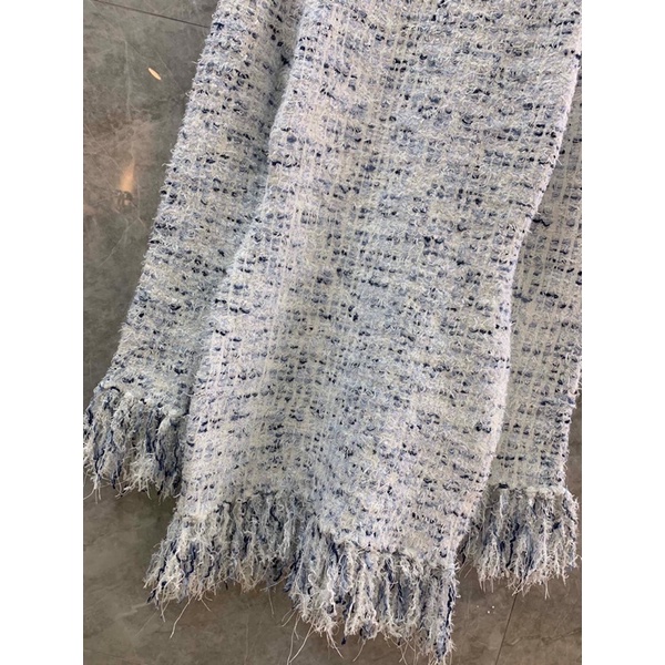 Đầm len nữ dài tay dáng ôm viền tua rua mẫu mới thương hiệu Balmain cao cấp