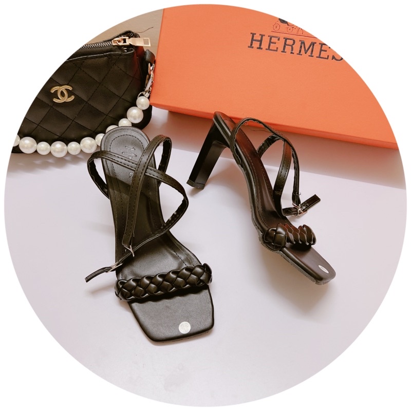 Giày sandal cao gót quai bện nhỏ gót dẹt 8p cực dễ đi