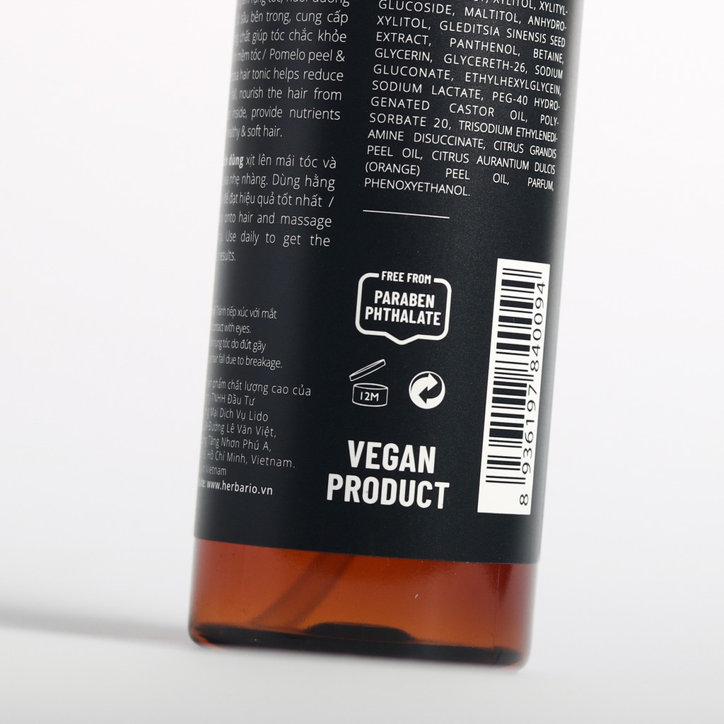 Tinh dầu dưỡng tóc vỏ bưởi và bồ kết Herbario 100ml giảm rụng tóc, khích mọc tóc nhanh | BigBuy360 - bigbuy360.vn
