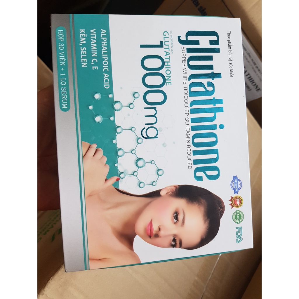 Viên uống Glutathione 1000 kèm serum trắng da nâng tông mờ nám giảm tàn nhang sáng da hàng chính hãng