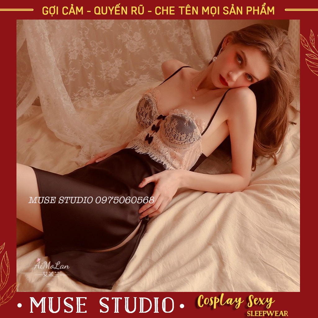 Váy ngủ sexy, đầm ngủ gợi cảm có gọng nâng ngực xẻ hai bên đùi vải satin hàng cao cấp