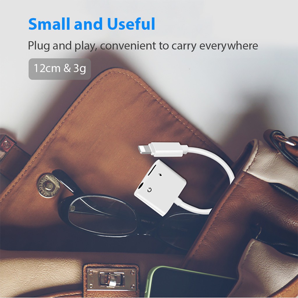Cáp chia 1 cổng sạc IP5/6/7/8/X/tablet táo ra Tai nghe và Sạc riêng biệt