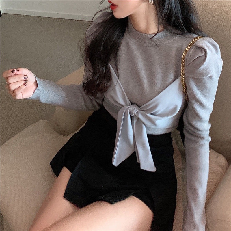 Áo thun nữ IELGY tay dài dáng ôm phối nơ dễ phối đồ