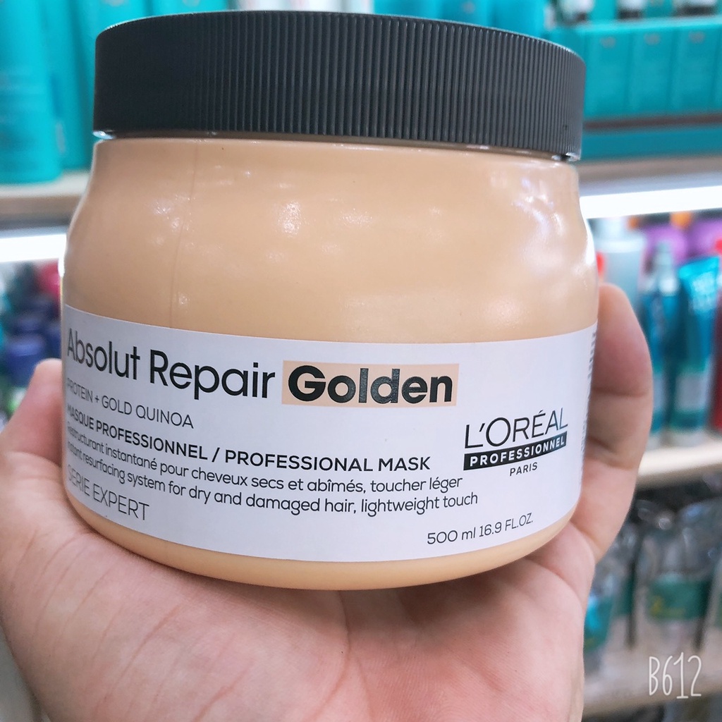 ( Mẫu mới nhất ) Dầu hấp nhũ vàng dành cho tóc hư tổn GOLD QUINOA REPAIR LOREAL