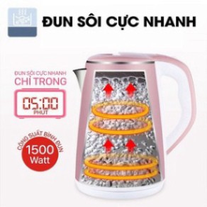 Ấm Đun Siêu Tốc 2 Lớp Sôi Nhanh, An Toàn,Tiện Dụng, Giao Màu Ngẫu Nhiên