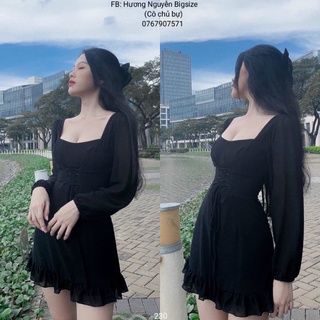 55-90kg bigsize đầm cổ u tay dài đan eo