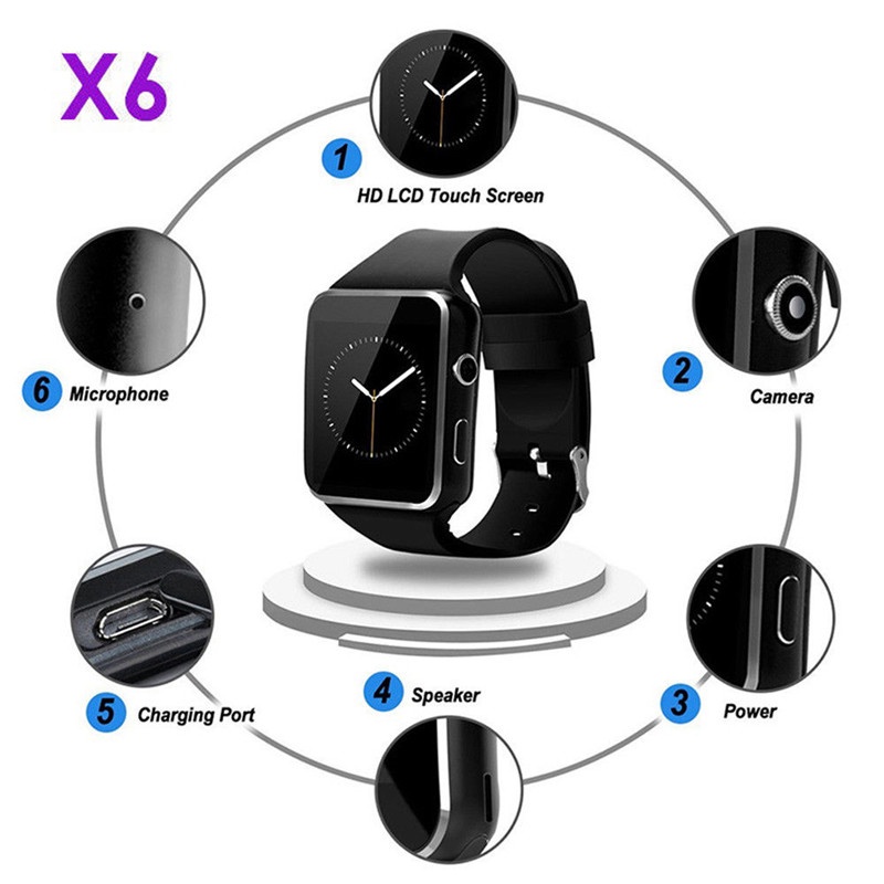 Đồng Hồ Thông Minh Watcher 2021 New X6 Có Camera Cảm Ứng Và Thẻ SIM TF BT GPS IP68 Kết Nối Bluetooth