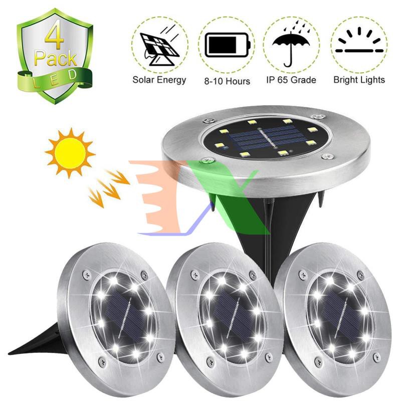 Bộ 4 Đèn chiếu tiểu cảnh năng lượng mặt trời SBN-8 8 Leds, Đèn trang trí sân vườn Disk Light