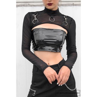 Áo croptop lưới tay dài