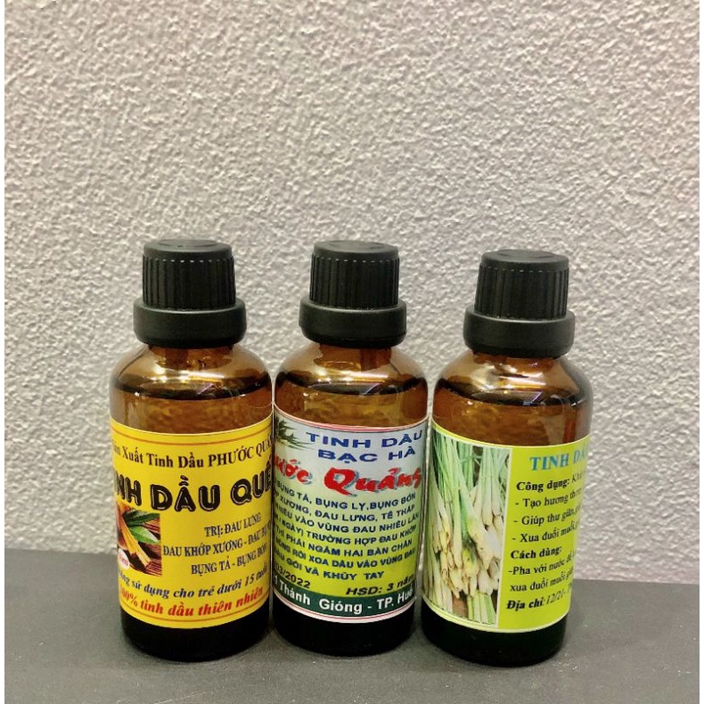 combo 3 chai tinh dầu sả chanh, bạc hà, quế 50ml