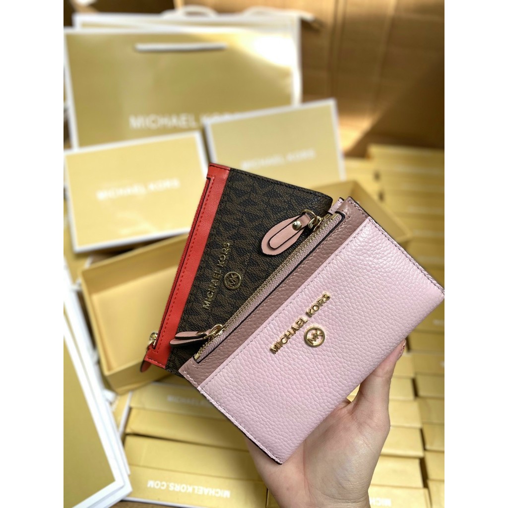 Ví Nữ Michael Kors Small Two-Tone Pebbled Leather Double-Zip Card Case