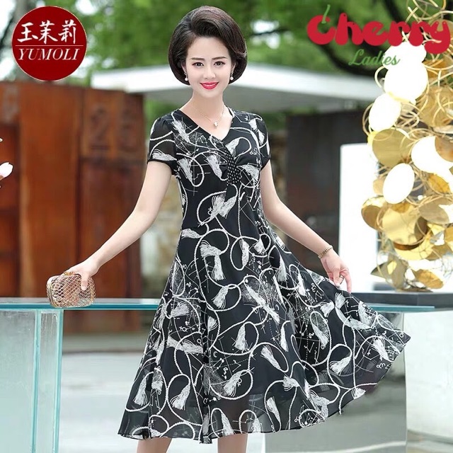 VÁY ĐẦM TRUNG NIÊN KIỂU ĐẦM SUÔNG VOAN CAO CẤP - VÁY ĐẦM TRUNG NIÊN ĐẸP CHERRY LADIES | BigBuy360 - bigbuy360.vn