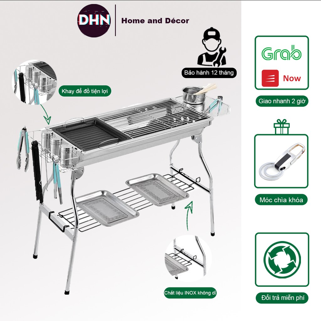 Bếp nướng BBQ Bếp nướng than hoa ngoài trời có thể gấp gọn Chất liệu inox không gỉ chân cao kèm phụ kiện