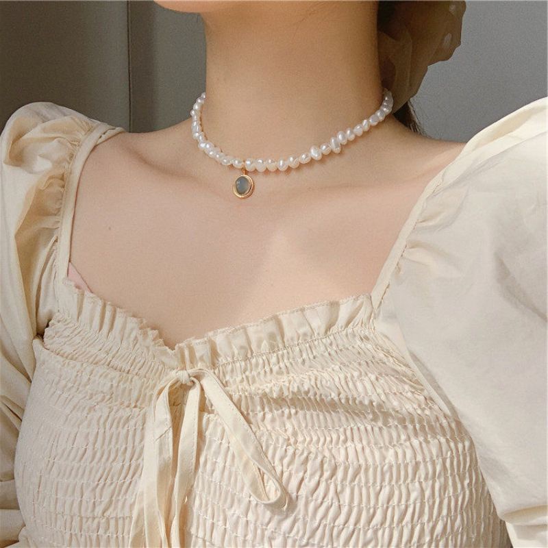 Dây chuyền chocker nữ - Vòng cổ nữ chocker ngọc trai nhân tạo hạt đá Vintage Vườn Trang Sức VTS DC0122