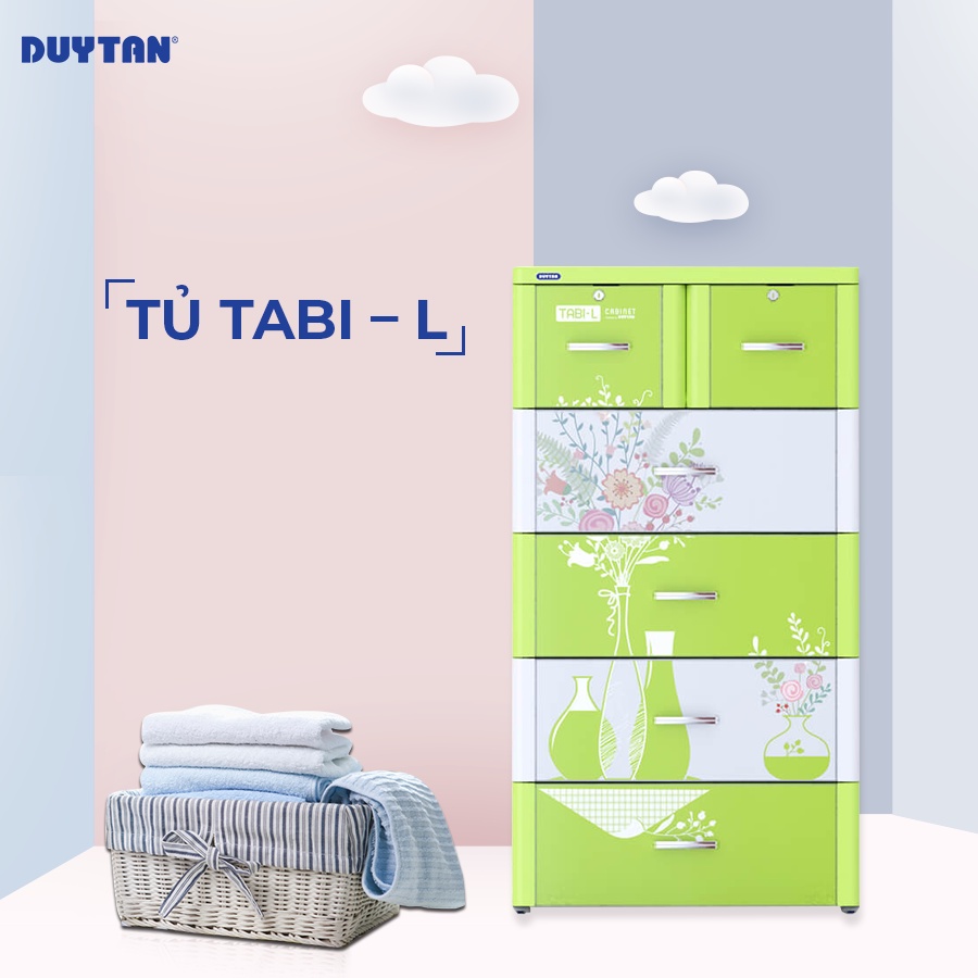 Tủ nhựa duy tân TABI-L 5 Tầng 6 Ngăn- XANH LÁ BÌNH HOA