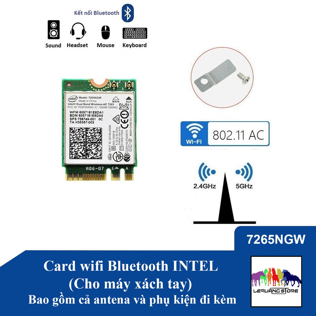 Card wifi Bluetooth Intel 7260 7265 8260 8265 9260 9560 AX200 AX201 1535 1550 1650 DW1560 cho laptop và mainboard hỗ trợ