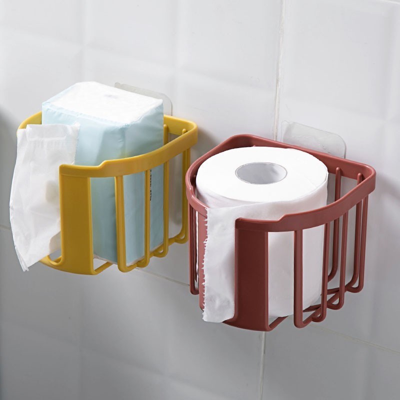 Kệ để đồ phòng tắm nhà vệ sinh hộp giấy đục lỗ treo tường đa năng để đồ dùng Giá treo giấy vệ sinh dang rổ trụ