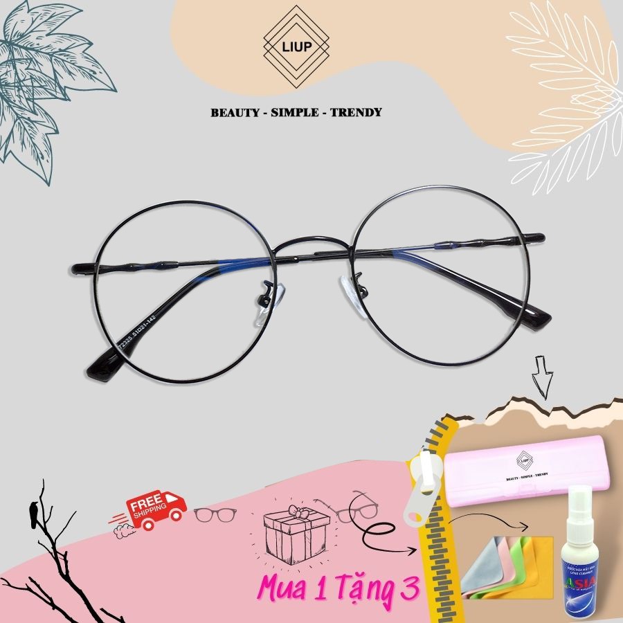 Gọng kính cận nam nữ tròn nobita kim loại ngố Liupeyewear 72325 nhận cắt mắt cận loạn viễn