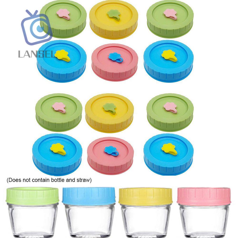 Set 1/4 Nắp Nhựa Có Lỗ Kèm Ống Hút Đậy Hũ Đựng Thực Phẩm Chống Rò Rỉ Dễ Thương