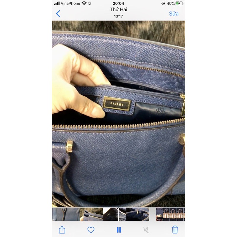 💚 👜  Túi chuẩn si da xước hạt mài xanh dương hiệu Sisley👜 có mác hiệu bên trong.👜