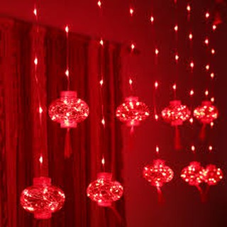 Dây led rèm lồng đèn đỏ trang trí tết