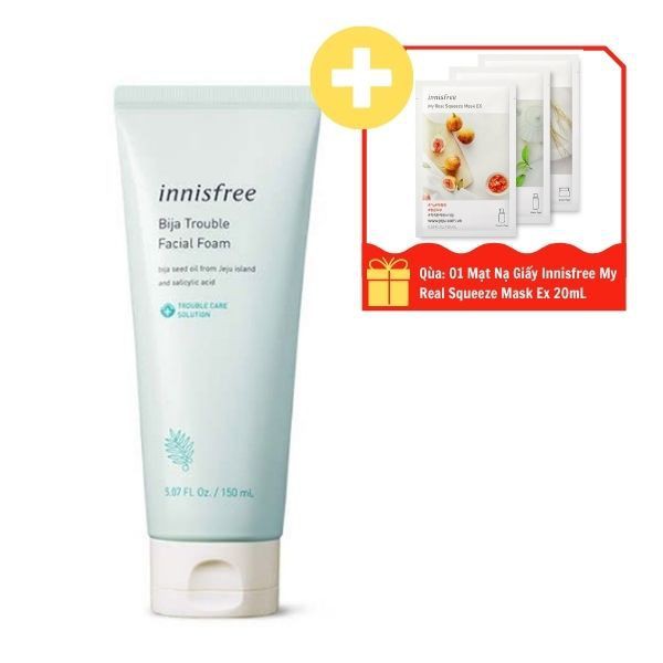 Sữa rửa mặt INNISFREE Bija Trouble Facial Foam 150ml + Tặng kèm combo mask innisfree