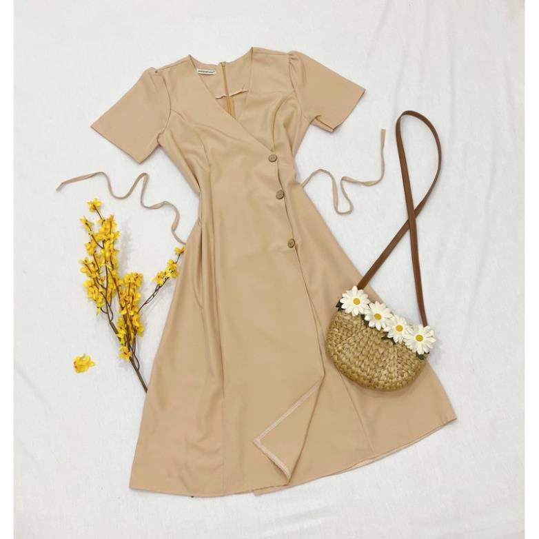 Đầm váy cổ v nút dừa 2 màu (kèm hình thật) | BigBuy360 - bigbuy360.vn