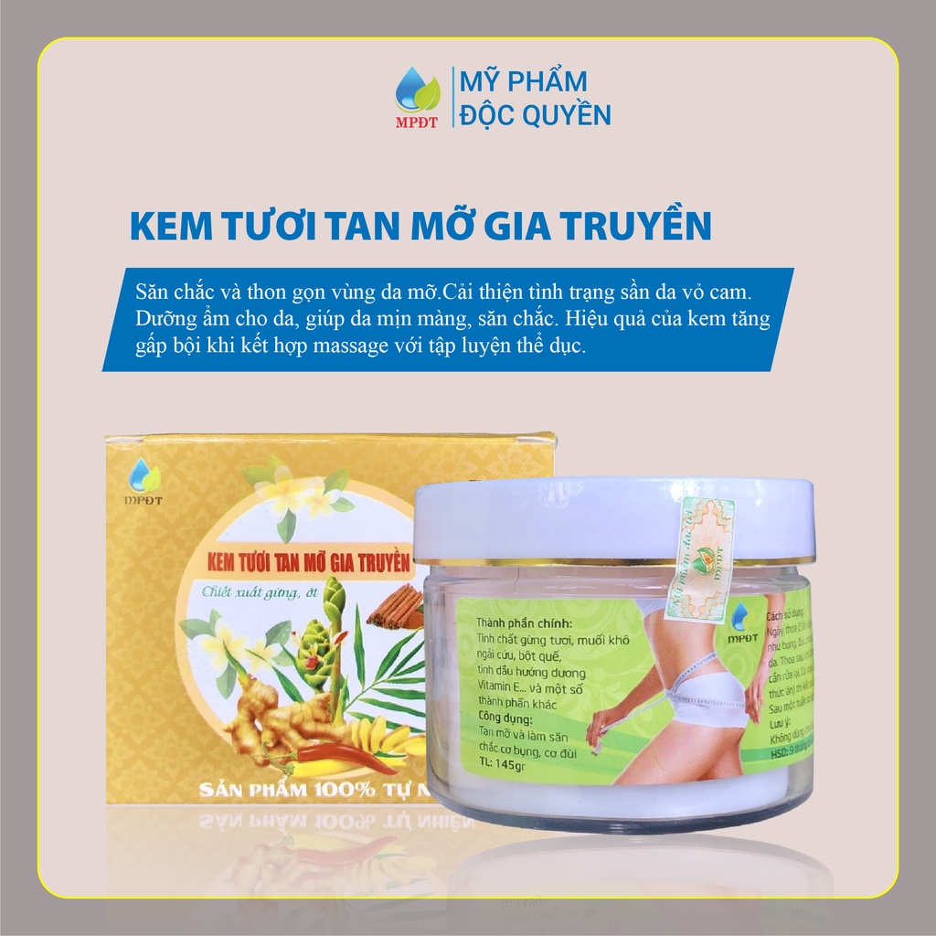 Kem tan mỡ bụng gia truyền chiết xuất gừng ớt giúp giảm mỡ bụng cấp tốc an toàn hiệu quả 145gr