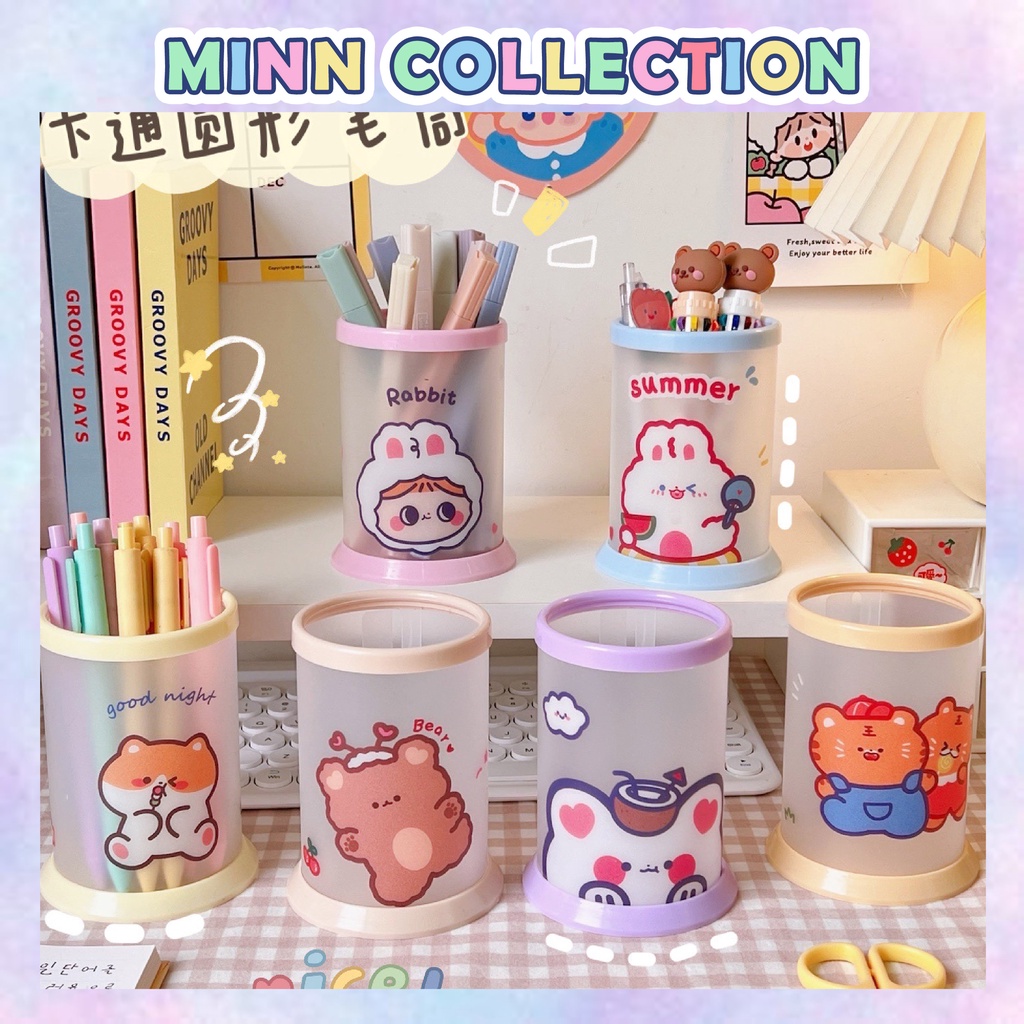 Ống cắm bút, khay nhựa decor DIY xinh xắn, đựng mỹ phẩm, cọ trang điểm, để bàn tiện lợi