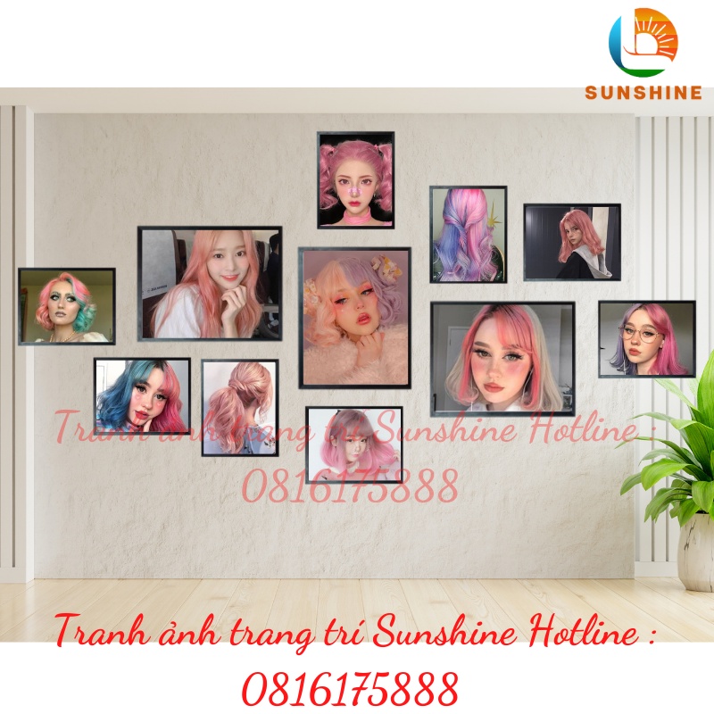 Tranh mẫu tóc nữ  khung tranh tóc nam dán treo tường  trang trí salon tóc Bộ 11 tranh Sunshine B11T